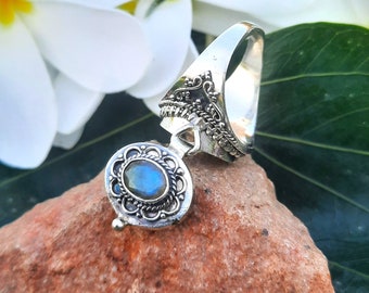 Labradorite Poison Ring, Handmade Plated Sterling Silver