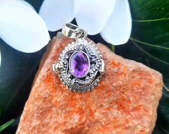 Sterling Silver Plated Amethyst Poison Pendant, Handmade February Birthstone