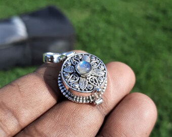 Moonstone Poison Pendant, Sterling Silver Plated Locket - June Birthstone