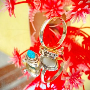 Unique Small Poison Ring/925 sterling Silver Ring/Silver Turquoise Poison Ring/handmade Box Ring/Openable Ring/Small Box Ring/Gift for Her