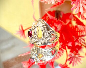 Granat Poison Ring, Sterlingsilber Box Ring