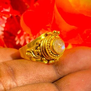 Unique Moonstone Poison Ring/925 Sterling Silver Ring/Gold Plated Handmade Poison Ring/Small Box Ring/Christmas Gift for Special Person