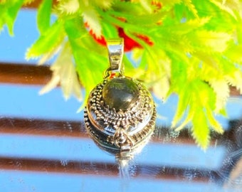 Handmade Sterling Silver Plated Labradorite Poison Pendant Box