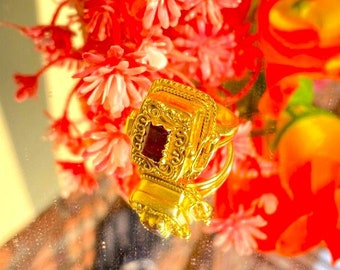 Handmade Garnet Poison Ring, Gold Plated Sterling Silver