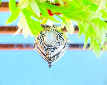 Moonstone Poison Locket | Sterling Silver Plated Handmade Pendant