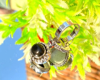 Black Onyx Poison Ring, Handmade Sterling Silver Plated Box Ring