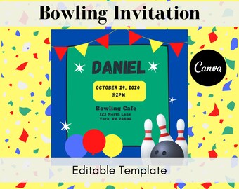 Bowling Invitation; Bowling Invite; Bowling Birthday Invitation; Editable Birthday Invitation; Instant Download; Birthday Card Template