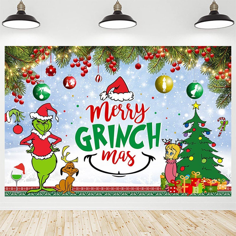 Grinch Christmas Backdrop Decoration-2021 Merry Grinchmas - Etsy
