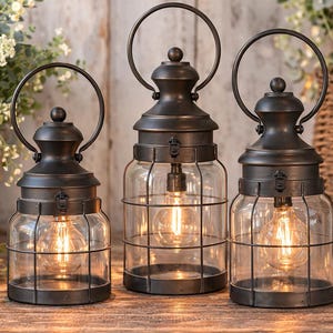 Französische Stalllaterne inkl. Birne & Timer, Antique kohle, Laterne outdoor, Vintage, Scheunenlaterne