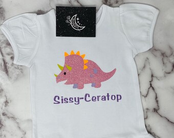 Dinosaur Birthday Shirt/ Cute Triceratops Birthday Shirt/ Personalized Dinosaur Shirt/ Pink Dino Shirt/ Girls Dino Birthday Shirt