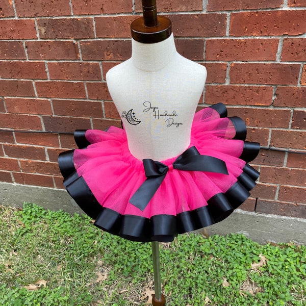 Fuchsia and black ribbon trim tutu | Tutu Skirt | Hot pink and black tutu