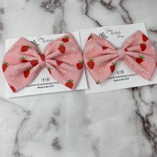 Strawberry Hair Bows | Pink Strawberry Fabric Hair Bows | Hair Bows for girls