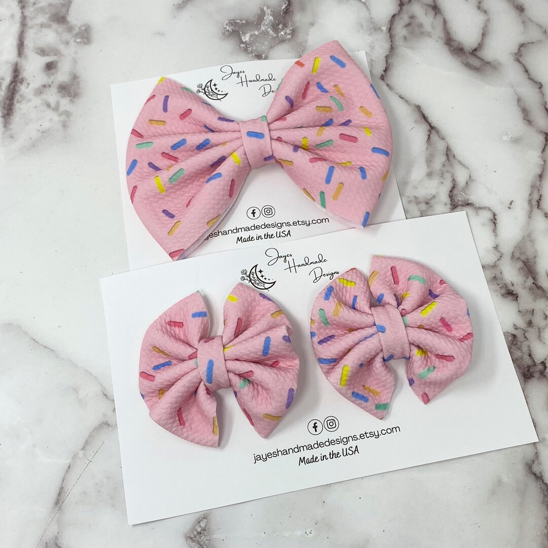Sprinkles Hair Bow Light Pink Sprinkles Fabric Bow Etsy