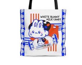 White Bunny Milk Candy Tote Bag, White Rabbit, Asian Snacks, Vintage style tote, Reusable Shopping Bag, Grocery Bag, Shoulder Bag, Handbag