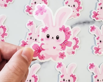 Sakura Bunny Sticker, Pink Cherry Blossoms Flowers Rabbit Usagi Kawaii Pink Animal Cute Sticker for Japanese Anime Sticker Stationery Gift