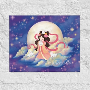 Lámina artística de la Diosa de la Luna en el Cielo, Diosa de la Luna Chang'E, Mitología Popular China, Arte Fantástico del Festival de la Luna, Ilustración Linda