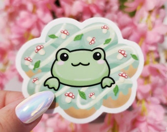 Froggy Mochi Donut Vinyl Sticker, frog lover, frogcore, frogs, cute frog, frog art, frog sticker, frog gift, gift for kids, friend cute gift