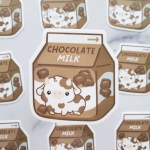 Cute Chocolate Cow Milk Sticker, milk lover, dairy lover, animal lover, milk sticker, foodie gift, kawaii, candy, chocolate, chocolate lover