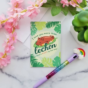 Love You More than Lechon Greeting Card, Love Card, Filipino food, Philippines, Filipino card, kawaii cute card, pinoy cute Filipino, funny