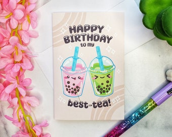 Boba Best-Tea Birthday Card: Funny Foodie Illustration
