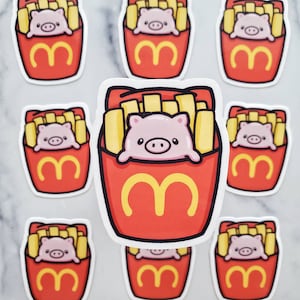 Sticker cochon frites, sticker frites, sticker restauration rapide, amateur de pommes de terre, sticker gourmand, cadeaux gourmands, autocollants nourriture, autocollants nourriture mignon