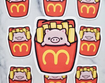 Piggy Fries Waterproof Sticker, Foodie Gift