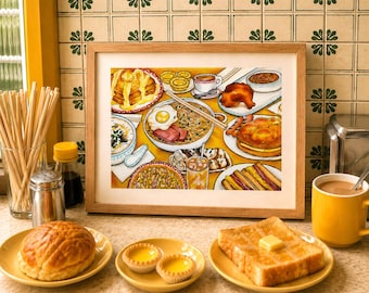 Hong Kong Cafe Art Print: Cha Chan Tang Breakfast Poster