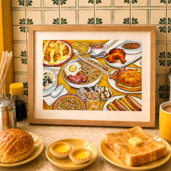 Hong Kong Cafe Art Print: Cha Chan Tang Breakfast Poster