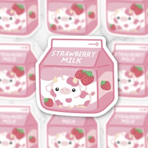 Cute Strawberry Cow Milk Sticker, milk lover, dairy lover, animal lover, milk sticker, foodie gift, kawaii strawberry love, berry sticker