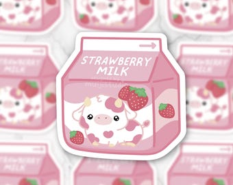 Kawaii Strawberry Cow Milk Sticker: Waterproof Vinyl Decal