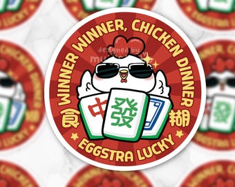 Winner Winner Chicken Dinner Mahjong Sticker, Funny Kawaii Waterproof Vinyl