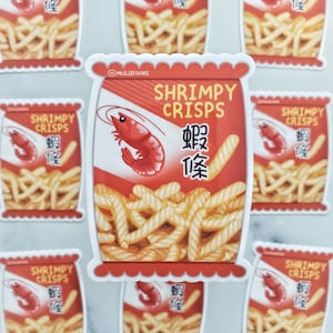 Shrimpy Crisps Sticker, Shrimp Chips, shrimp crackers, Asian snacks sticker, Asian food sticker, kawaii sticker laptop decal vinyl sticker