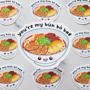 Bún bò Huế Sticker, Bun Bo Hue sticker, Vietnamese sticker, pho sticker, noodle sticker, kawaii sticker, Asian food sticker, foodie gifts