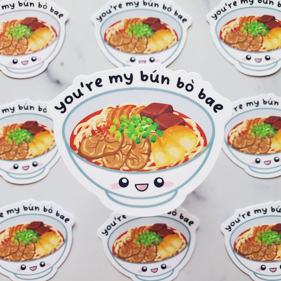 Bún bò Huế Waterproof Vinyl Sticker: Vietnamese Noodle Soup, Kawaii Foodie Gift