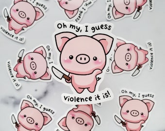 Violent Piggy with Knife Sticker, Piggies Piglet Pig farm animal funny kawaii snarky dagger hitman psycho cute sarcastic humor piggy vinyl