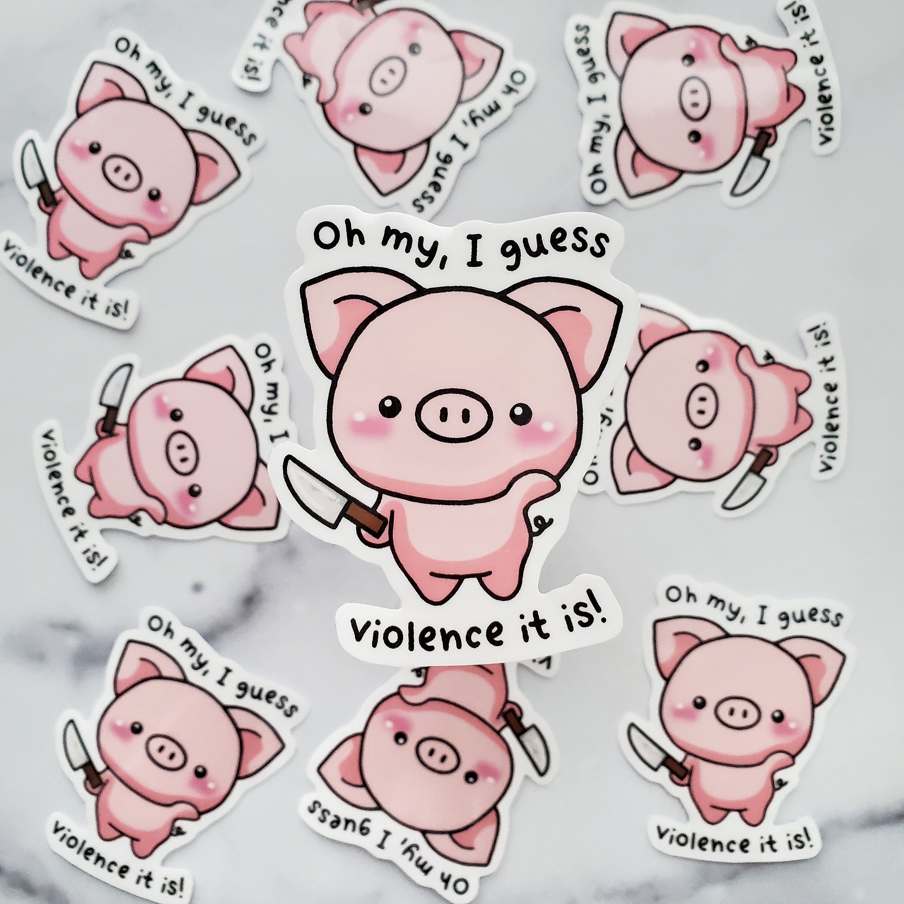 Violent Piggy With Knife Sticker, Piggies Piglet Pig Farm Animal