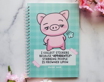 Stabby Piggy Reusable Sticker Book, sticker collector, sticker lover, sticker collection, reusable sticker storage, sticker organization