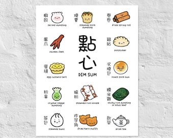 Cantonese Dim Sum Art Print: Foodie Gift, Asian Cuisine Poster