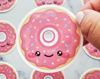 Donut Sticker, roze donut, schattige donut, ontbijtsticker, dessertliefhebber, voedselstickers, foodie cadeau, geglazuurde donut, schattige stickers, bakkerij