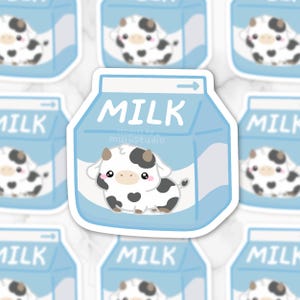 Cute Cow Milk Sticker, milk lover, dairy lover, animal lover, breakfast sticker, milk sticker, foodie gift, kawaii cow, milk carton decal