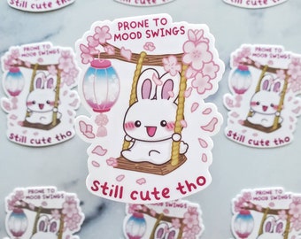 Mood Swing Bunny Vinyl Sticker, bunny sticker, rabbit sticker, spring, cherry blossoms sticker, funny planner stickers, bujo, stationery