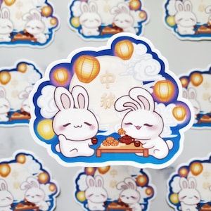 Mid Autumn Moon Festival sticker, Moon Festival, Rabbit sticker, Chinese mooncake, moon cake, bunny, mooncake sticker, Asian rabbit sticker