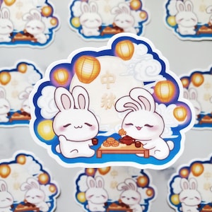 Mid-Autumn Festival Sticker: Mooncake Bunny, Lanterns