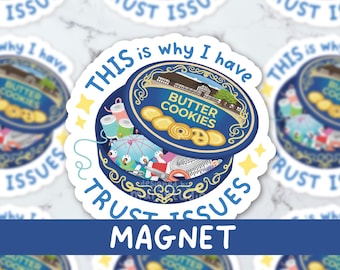 Trust Issues Butter Cookie Tin Magnet: Sewing Kit Humor (3inx3.3in)
