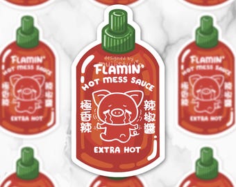 Flamin' Hot Mess Sauce Sticker: Spicy Sriracha Piggy Vinyl Decal