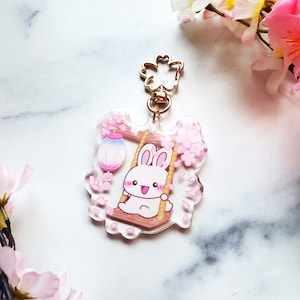 Mood Swing Bunny Acrylic Keychain, bunny keychain, rabbit keychain, Sakura cherry blossom, mental health, funny keychain, cute bunny, rabbit