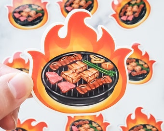 Fire Korean Barbeque Sticker, Flaming KBBQ Galbi Short Rib Beef Pork Belly Meat Veggies barbecue charcoal grill Korean food foodie kdrama