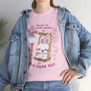 Mood Swing Bunny Unisex Heavy Cotton Tee, Bunny t-shirt, Kawaii T-shirt, Anime T-shirt, sakura, cherry blossoms, spring, cute gift for women
