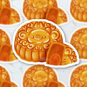 Piggy Mooncake Sticker, Mid Autumn Festival, Moon Festival, Chinese mooncake, moon cake, dessert sticker, cake sticker, laptop decal, gift