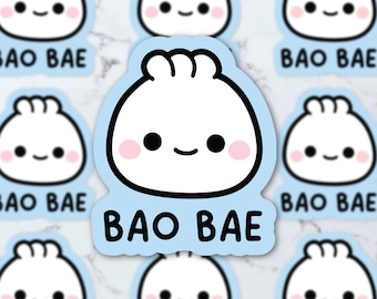 Bao Bae Vinyl Sticker, Cantonese Chinese Steamed Buns Dumplings Dim Sum Lunch Bakery Asian Cuisine Food lover sticker laptop decal